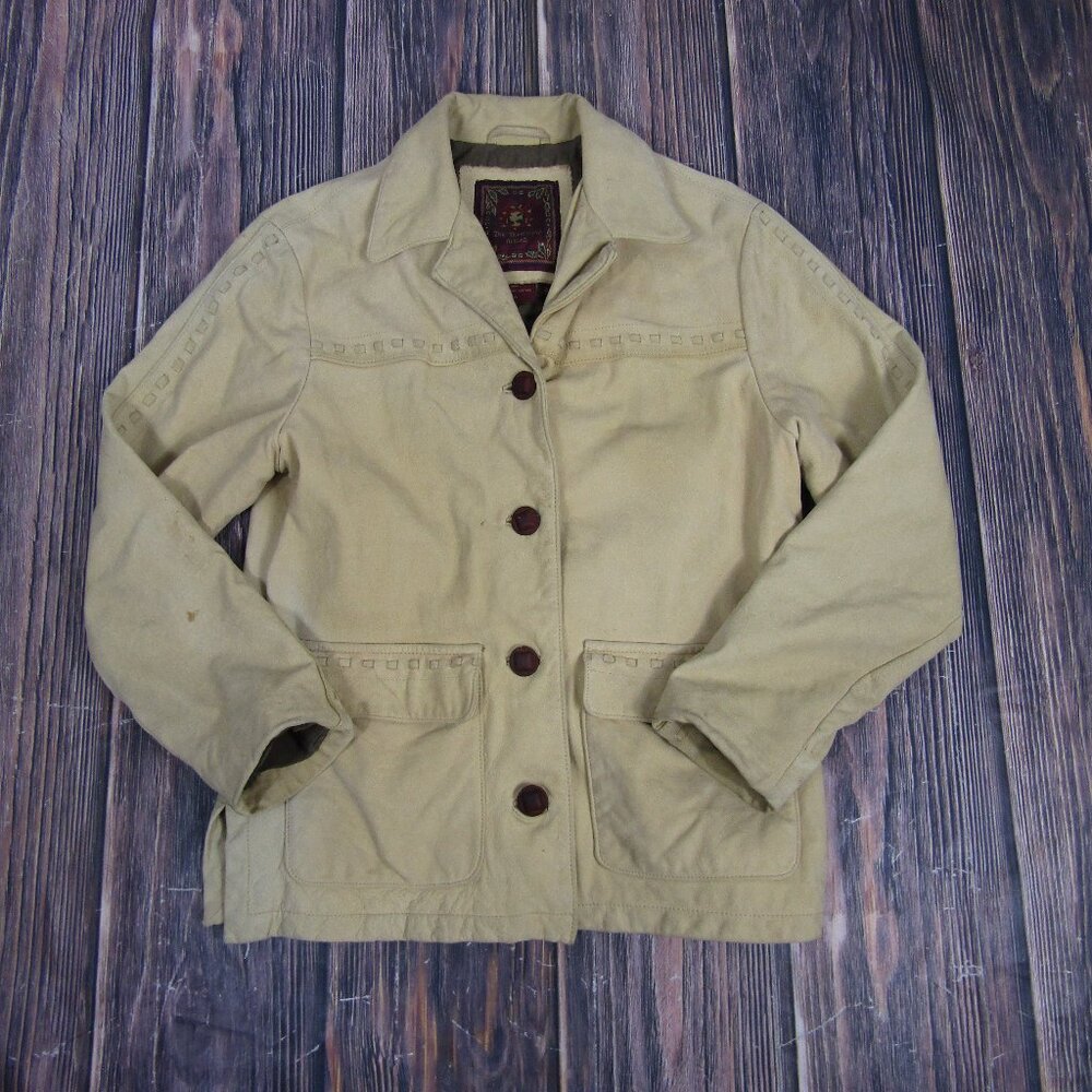 The Territory Ahead Leather Jacket Women S Tan Beige Woven Trim Suede‎ Coat